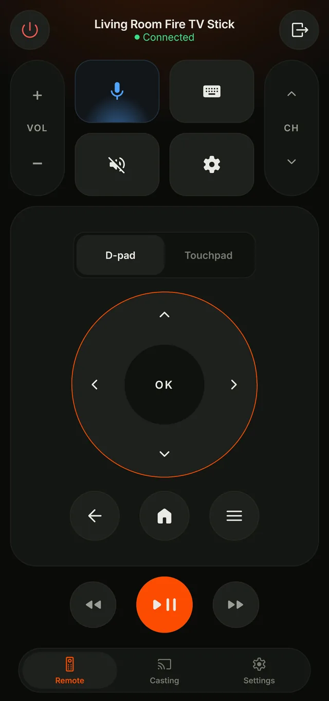 FiRemote D-pad remote screen